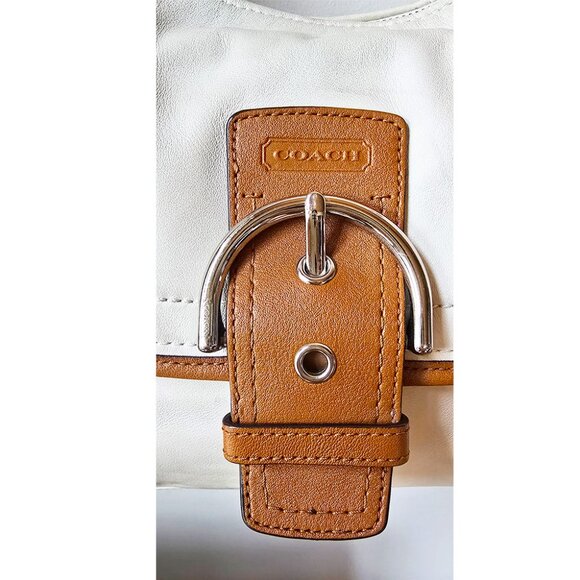 Y2K Coach Hamptons Large Ergo Soho Ivory Cream & Camel Leather Hobo Buckle Bag - Picture 3 of 16